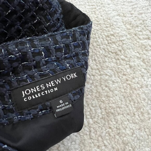 Vintage Jones New York Collection Tweed Blue Cardigan Blazer Jacket 6 - Picture 2 of 11